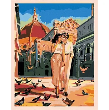 Malování podle čísel - Zamilovaný pár s holuby, 40x50 cm, bez rámu a bez vypnutí plátna