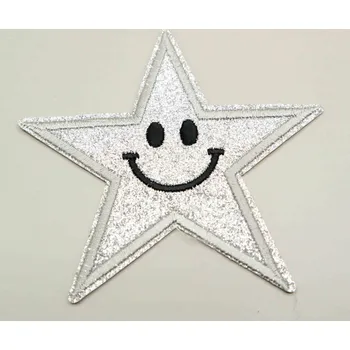 Vánoce Nažehlovací záplata - třpytivá hvězda - stříbrná - rozměr 8,5 cm x 8,5 cm