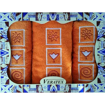 Luxusní dárkový vyšívaný froté set 1 osuška 2 ručníky (rezavá)