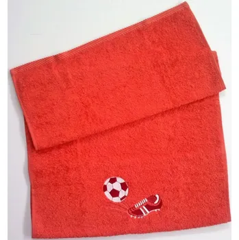 Ručník Ručník s výšivkou fotbalové kopačky a míče 50x100 červená