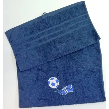 Osuška s výšivkou fotbalové kopačky a míče + jméno 70x140 tm.modrá