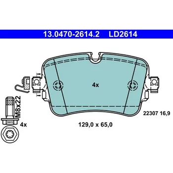 Brzdová destička Sada brzdových destiček, kotoučová brzda ATE 13.0470-2614.2