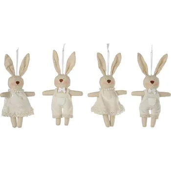 Sada 4ks látková závěsná dekorace zajíčků v oblečcích I - 12*3*21cm