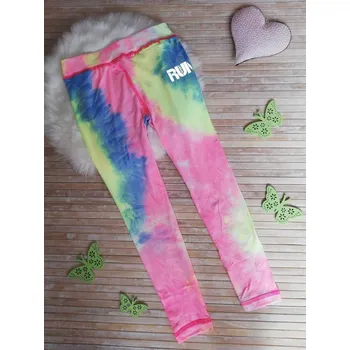 Dívčí legíny KUGO DÍVČÍ LEGÍNY BATIKOVANÉ, velikost 128 -152/158 Barva: Duhová batika s tyrkysem, Velikost: 128