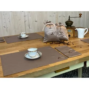 prostírání HEDVA ČESKÝ BROKÁT Ubrus Odaska prostírání 30x40 set 2 ks výšivka COFFEE ZRNKA kávová