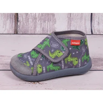 Chlapecká obuv Bačkůrky botičky MILAMI 225-4DINO šedozelené s dinosaury lehké flexibilní velikost: 25
