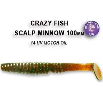 Umělá nástraha Gumová nástraha Crazy Fish Scalp Minnow 10cm 14 UV Motoroil (4ks)