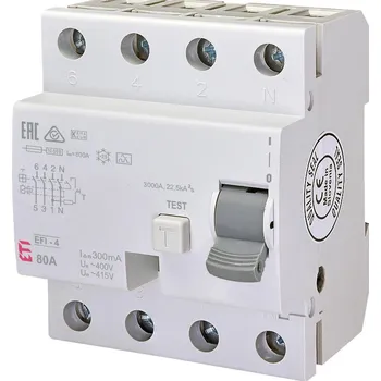Proudový chránič 002064545 EFI-4 A 80/0,3 Proudový chránič 4P, 80A, 300mA, 10kA, typ: A, ETI