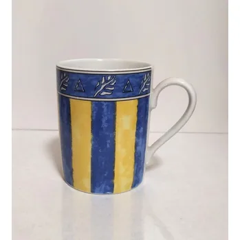 Hrnek proužky - žlutá, modrá (Porcelánový hrnek pruhy)