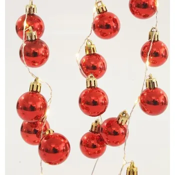 Vánoční dekorace EUROLAMP LED světelný řetěz s červenými kuličkami (36 ks), teplá bílá