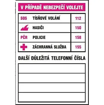 Tabulka důležitých tel.čísel 74x105mm - samolepka