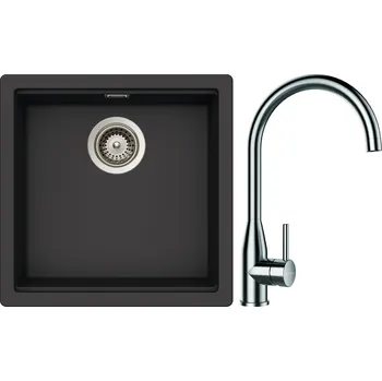 Granitový dřez Set Schock S27-2 (dřez Kiruna N-100 Dusk + baterie Kavus Nerez + komponenty Nerez)