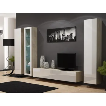 Obývací stěna ImportWorld Vitrína prosklená Germano 180, dub sonoma/bílý lesk