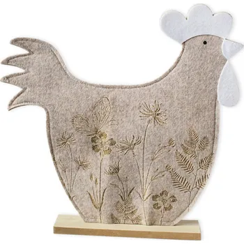 Velikonoční dekorace Slepice textil/dřevo 39,5cm šedá (538397)