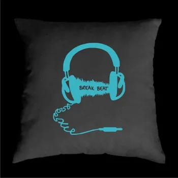 Dekorativní polštářek TEKNOSHOP Breakbeat Headset dnb polštářek s potiskem černý