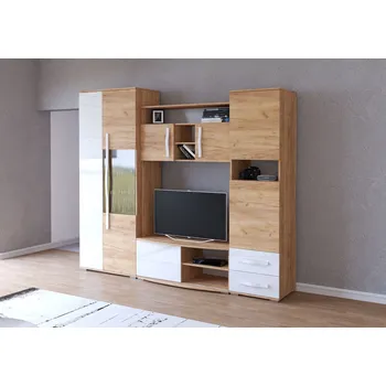 Obývací stěna Eoshop Obývací stěna Aura Mini, Dub craft zlatý / bílý lesk, Osvětlení: Ne