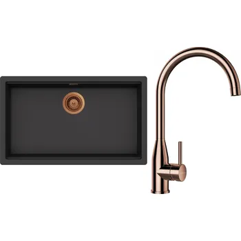 Granitový dřez Set Schock S29-4 (dřez Kiruna N-100XL Dusk + baterie Kavus Měď + komponenty Měď)