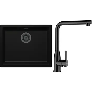 Granitový dřez Set Schock S28-15 (dřez Kiruna N-100L Night + baterie Keto Gunmetal + komponenty Gunmetal)