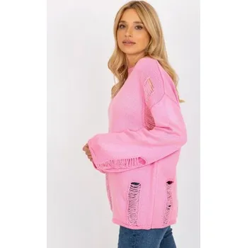 Dámský svetr Dámský svetr s dírami oversize ETTA růžový