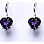 Zlaté náušnice, bílé i žluté zlato, srdíčka, přírodní ametyst tm. - NK 1362