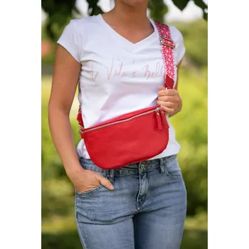 Kožená ledvinka 6560 Itálie vzorovaná popruh barva: červená