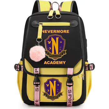 Dětský batoh Dětský studentský batoh s potiskem Wednesday Addams akademie NEVER MORE Barva: Žlutá
