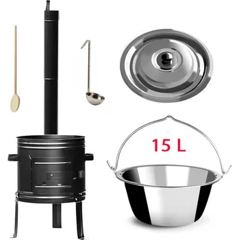 Kempingové nádobí Nerezový kotlík 15 L + kovová kotlina 36 cm