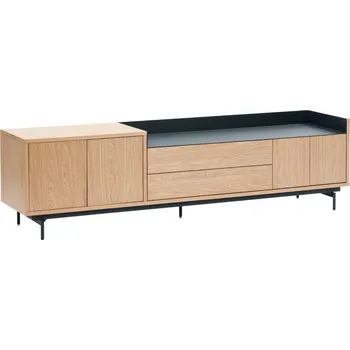 Televizní stolek Dubový TV stolek Teulat Valley 180 x 40 cm s tmavě modrým dekorem