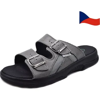 Pánské pantofle Pánské zdravotní pantofle kožené SANTÉ 517-32S antracit Český výrobek vel. 44