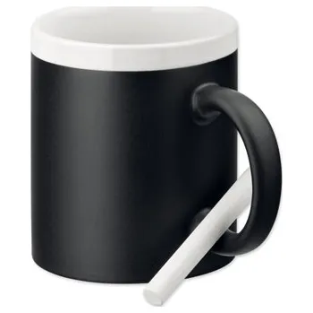 Černý keramický hrnek s povrchem pro psaní křídou, bílý okraj