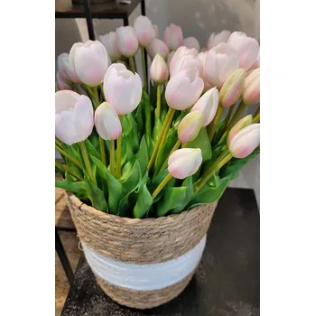 Koš na prádlo Přírodní košík z mořské trávy s bílým pruhem Witte - Ø 25*25 cm