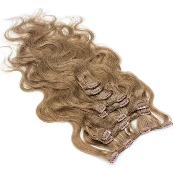 Příčesek Clip in vlasy vlnité 100% lidské REMY 50cm - světle hnědá