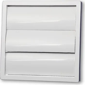 Větrací mřížka Větrací mřížka 140x140 mm s gravitační žaluzií, kulatým límcem d100 mm a síťkou, bílá MIKAWI 14-0084