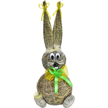 Velikonoční dekorace Slámový zajíc 43 x 18 cm žlutý/zelený