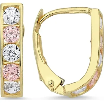 Náušnice Lillian Vassago Dětské patentové zlaté náušnice s růžovými a čirými zirkony LLV53-KGER001