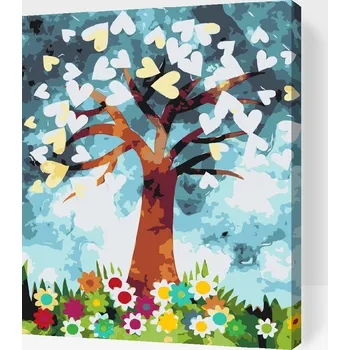 Malování podle čísel - Strom plný srdíček Velikost: 30x40cm, Rámování: Pouze srolované plátno