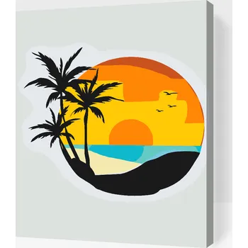 Malování podle čísel - Pláž, palmy, západ slunce Velikost: 30x40cm, Rámování: Pouze srolované plátno