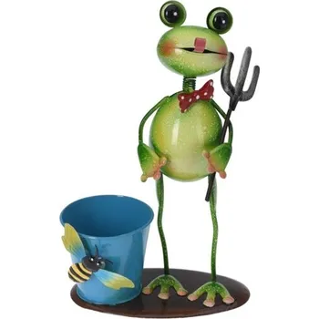 Květináč Plechový květináč modrý s žábou (133761 041 575000040 žába modrý kyblík)