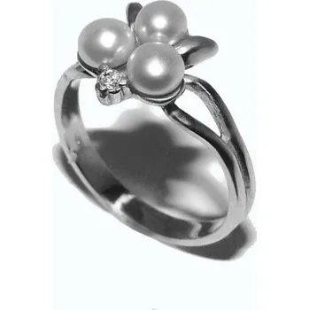 Prsten Stříbrný prsten přírodní perly bílé a zirkon - T1167 (Stříbrný prsten s přírodní perlou 4 mm )