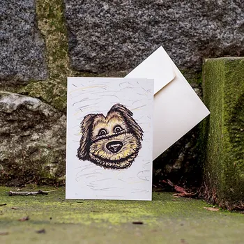 Přání s obálkou potištěno originální kresbou od Alči, Pejsek