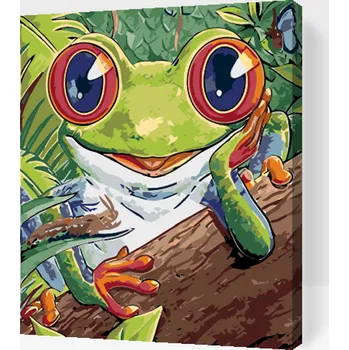 Malování podle čísel - Žabka s housenkou Velikost: 30x40cm, Rámování: Pouze srolované plátno