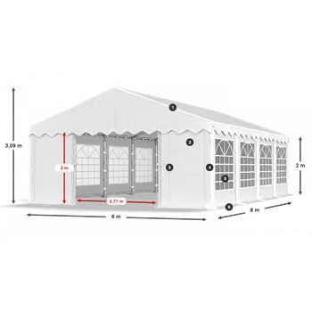 Zahradní stavba Párty stan 6x8x2m střecha PE 240g/m2 boky PE 240g/m2 konstrukce LÉTO Šedá Šedá Zelená