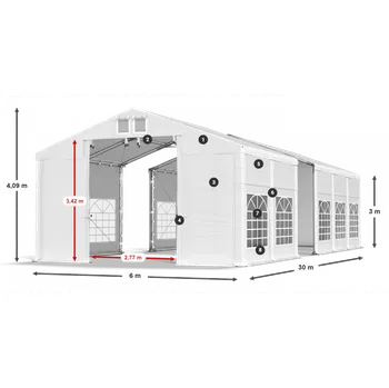 Zahradní stan Párty stan 6x30x3m střecha PVC 580g/m2 boky PVC 500g/m2 konstrukce ZIMA PLUS Šedá Zelená Zelená