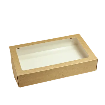 Jednorázové nádobí EcoPack Papírový box EKO na jídlo 200x120x40 mm hnědý s okénkem 1000 ml ideal pack® ba1/25 ks Balení: 125