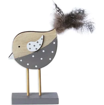 Zahradní dekorace Ptáček dřevo 12x8cm šedá/natural (781335)