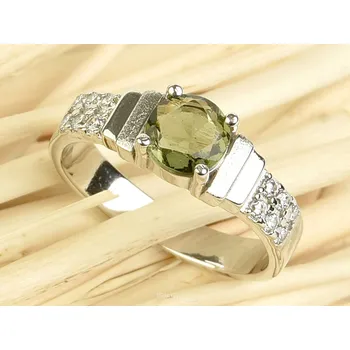 Prsten Vltavín + zirkony prsten 6mm standard brus Ag 925/1000 + Rh