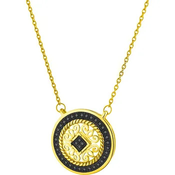 Náhrdelník Zlatý náhrdelník s diamanty černými, upravený - rozeta - 0,10 ct - ryzost 585 - 160.514