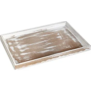 Obal na květináč Tác dřevo bílo-hnědá patina - 33 x 25 cm