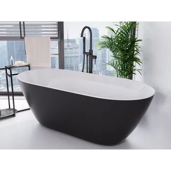 Vana BESCO Volně stojící vana MOYA černá matná / bílá Barva - Černá matná / bílá, Barva sifonu - Bílá, Rozměr vany - 160 × 68 cm VANMOYA160WCBWM