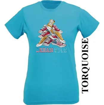 Dámské tričko damske levne tricko tenisky Barva: Turquoise - tyrkysová, Výstřih: Kulatý výstřih kolem krku, EU dámská velikost: eu 32/34 (dívčí prodloužená 116) viz tabulka velikostí